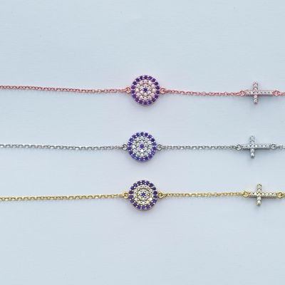 B034 Evil Eye Bracelet Medium Size With Double Faced Cross