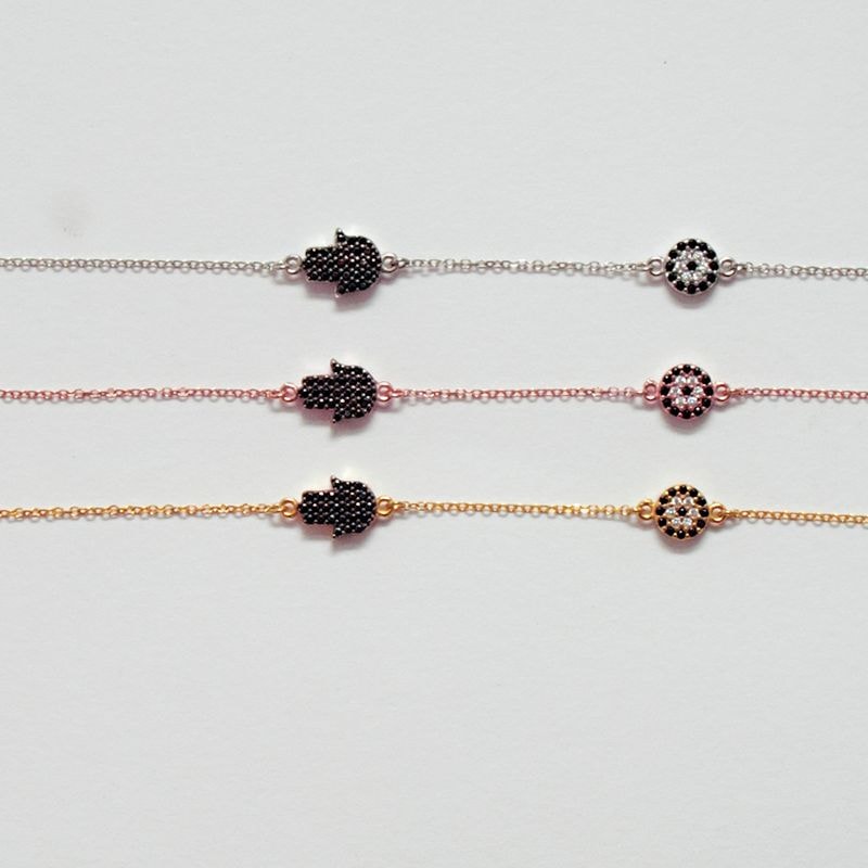 B062 Double Faced Hand Of Fatima Bracelet With Evil Eye