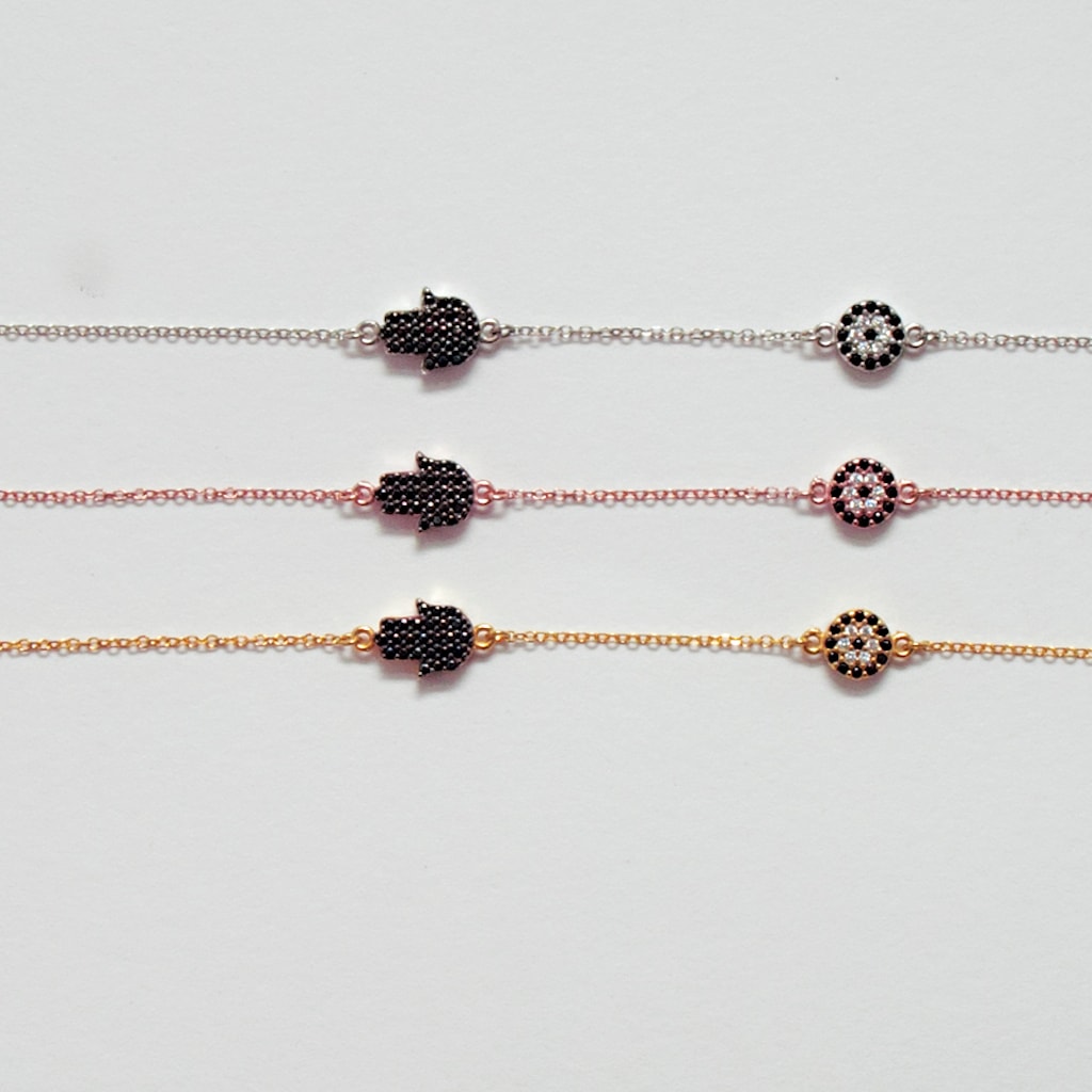 B062 Double Faced Hand Of Fatima Bracelet With Evil Eye