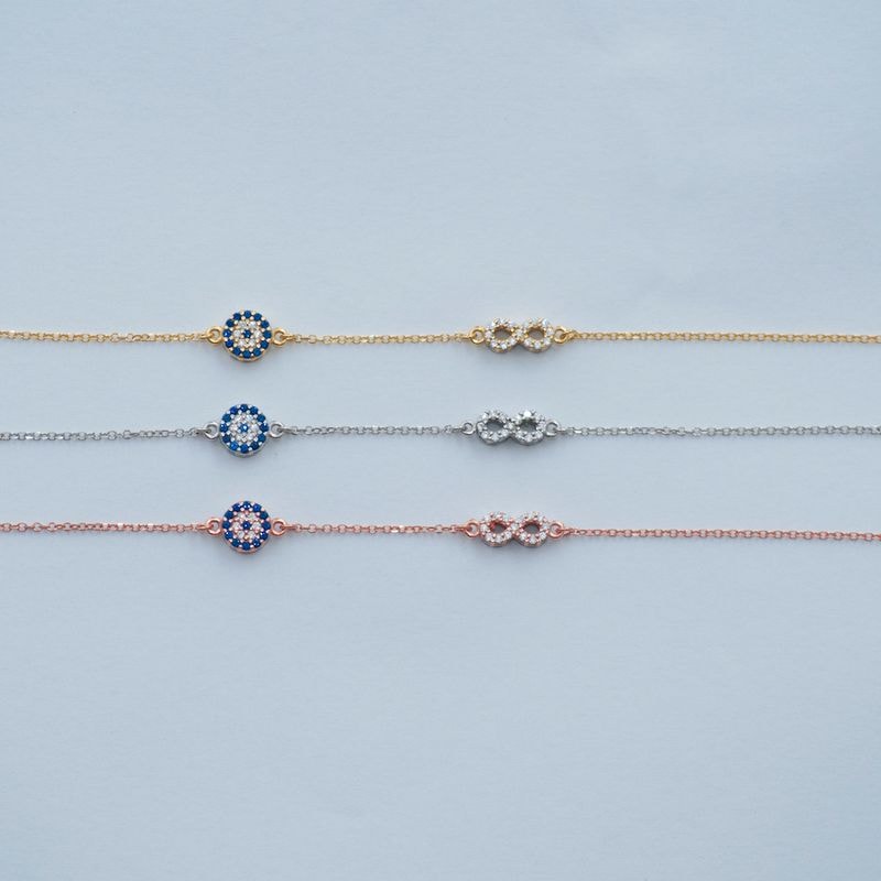 B071 Double Faced Infinity Design Bracelet With Evil Eye Small Size