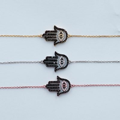 B076 Double Faced Hand Of Fatima Bracelet With Evil Eye Inside