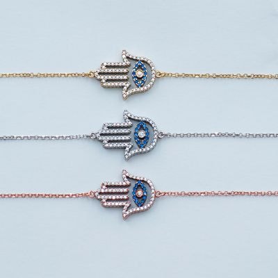 B076 Double Faced Hand Of Fatima Bracelet With Evil Eye Inside