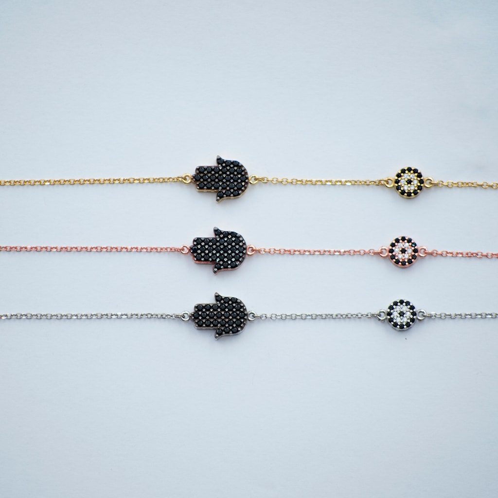 B078 Double Faced Hand Of Fatima Bracelet With Evil Eye