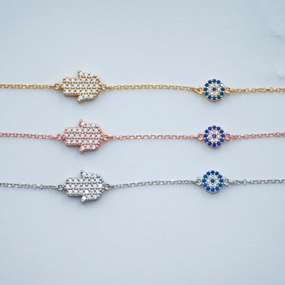 B078 Double Faced Hand Of Fatima Bracelet With Evil Eye