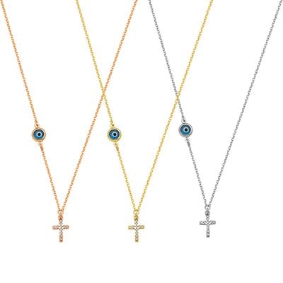 N040 Evil Eye Necklace With Cross