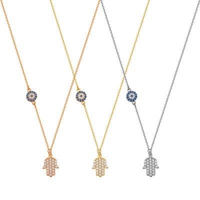 N052 Hand Of Fatima Necklace With Evil Eye