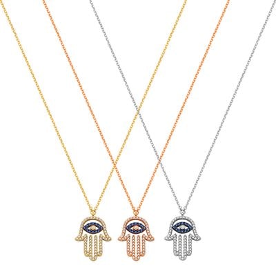 N074 Double Faced Hand Of Fatima Necklace With Evil Eye Inside