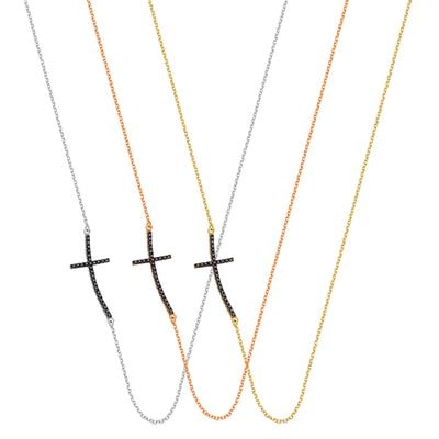 N075 Double Faced Cross Necklace With The Cross On The Side