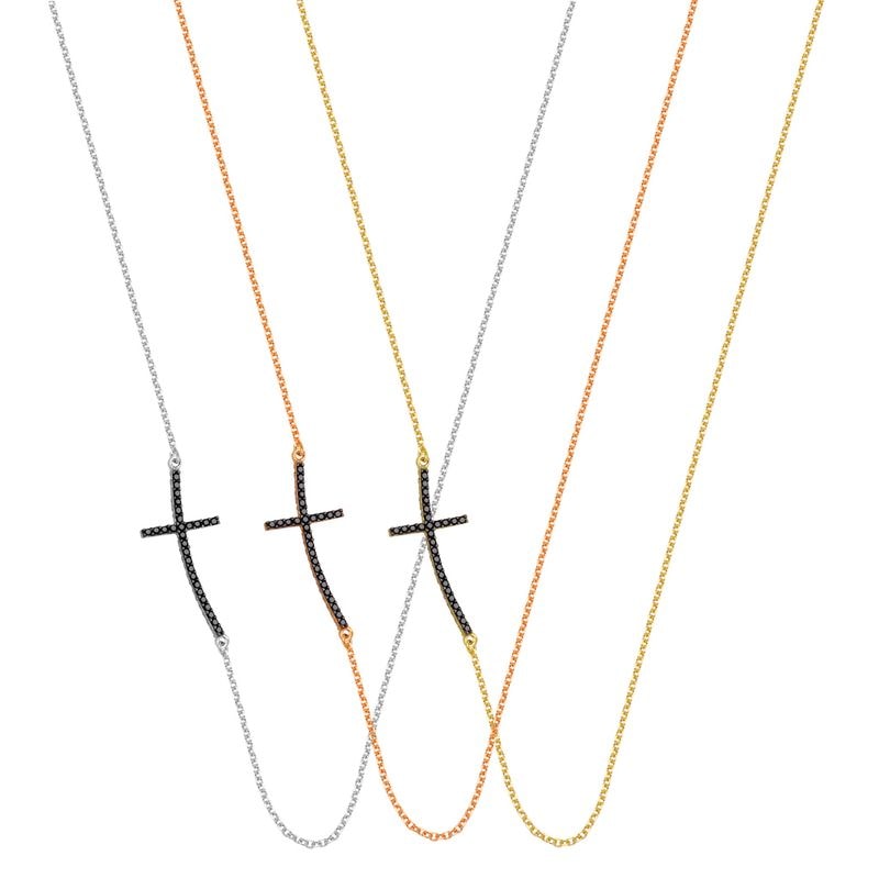 N075 Double Faced Cross Necklace With The Cross On The Side