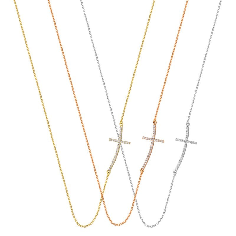 N075 Double Faced Cross Necklace With The Cross On The Side