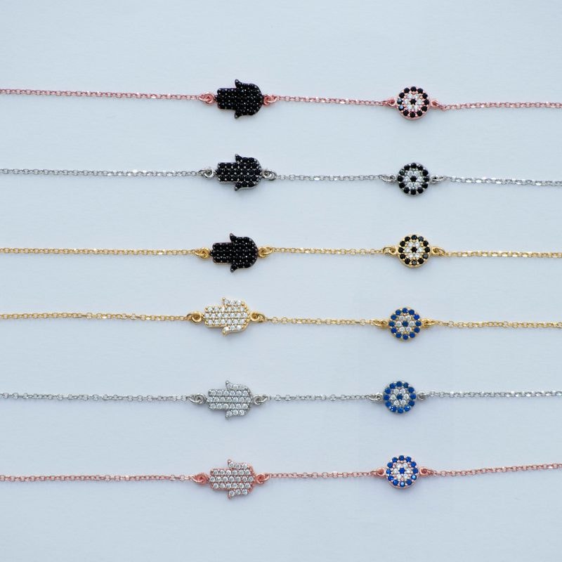 B046 Hand Of Fatima Bracelet With Evil Eye Small Size