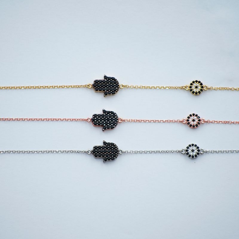 B078 Double Faced Hand Of Fatima Bracelet With Evil Eye