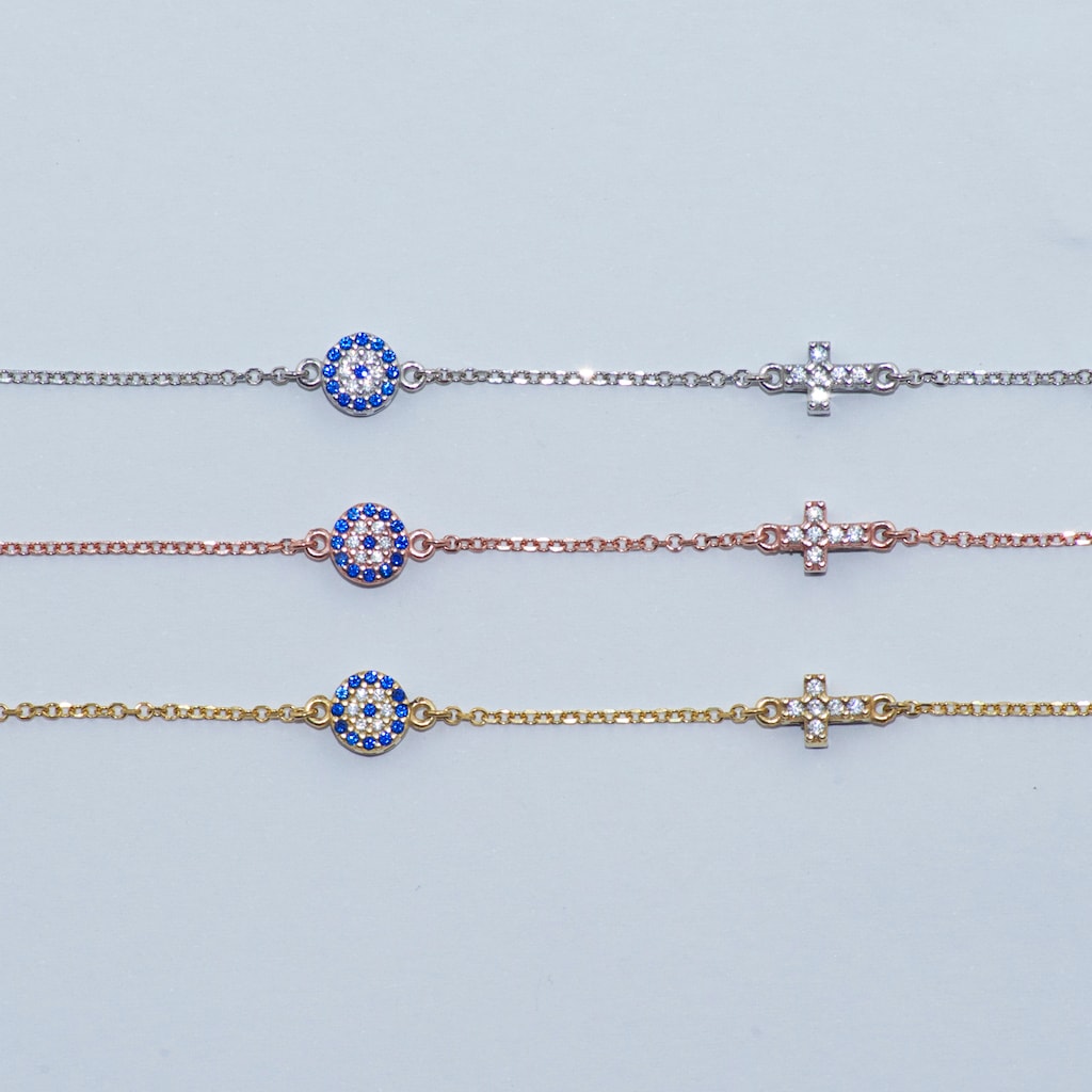 B088 Evil Eye Bracelet With Cross Double Faced