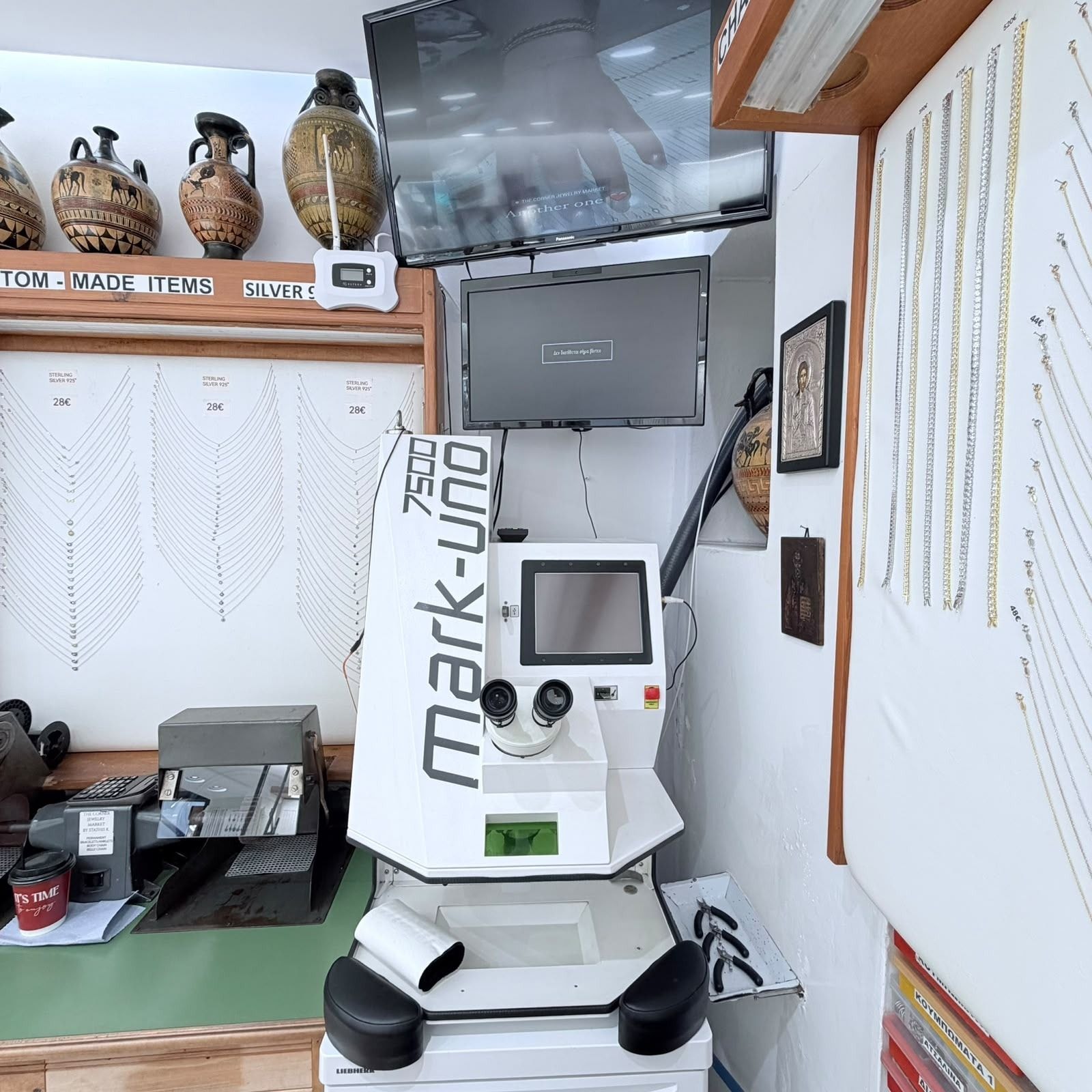 The laser welder in the workshop corner of the shop